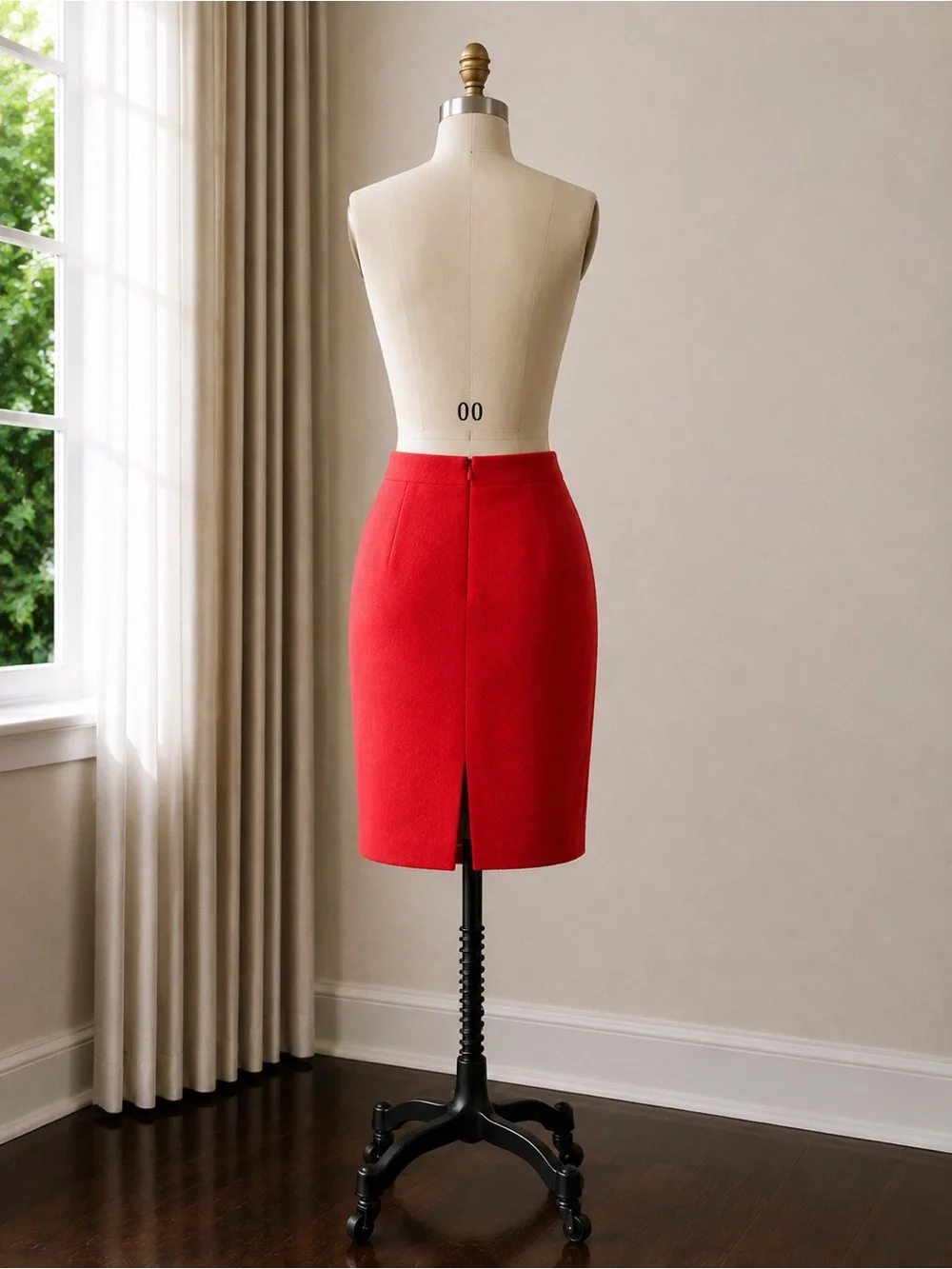 Classic Woolen Red Pencil Skirt